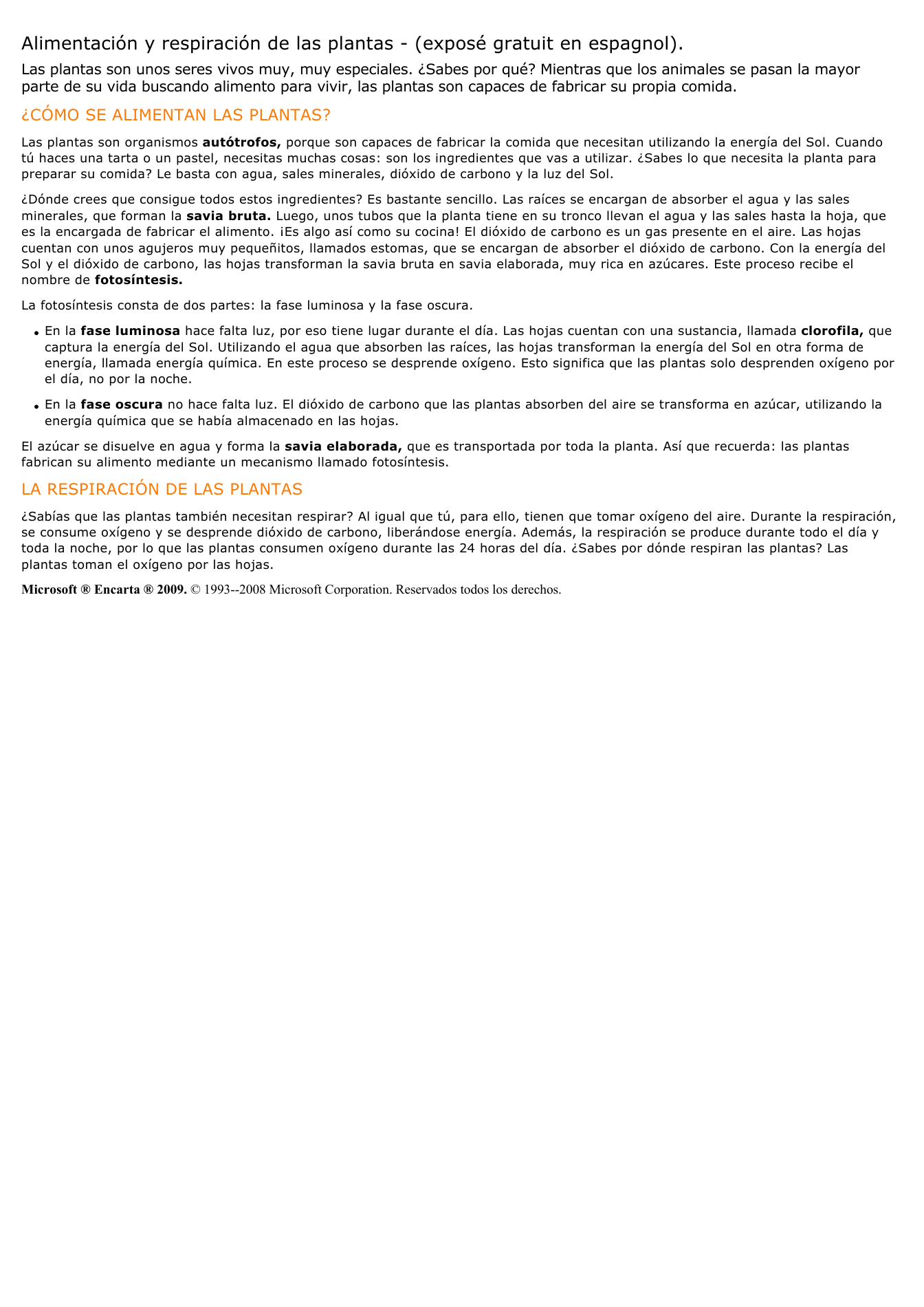 Prévisualisation du document Alimentación y respiración de las plantas - (exposé gratuit en espagnol).