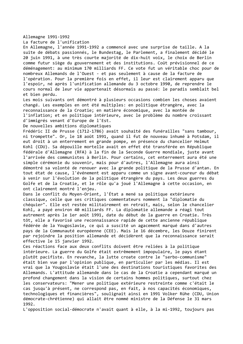 Prévisualisation du document Allemagne 1991-1992La facture de l'unification