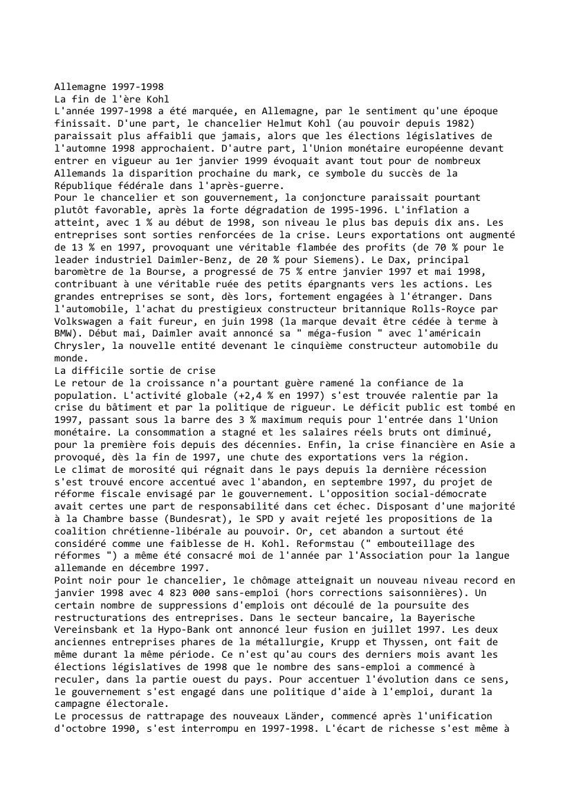 Prévisualisation du document Allemagne 1997-1998
La fin de l'ère Kohl