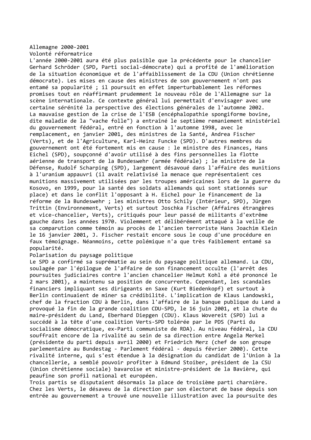 Prévisualisation du document Allemagne 2000-2001
Volonté réformatrice