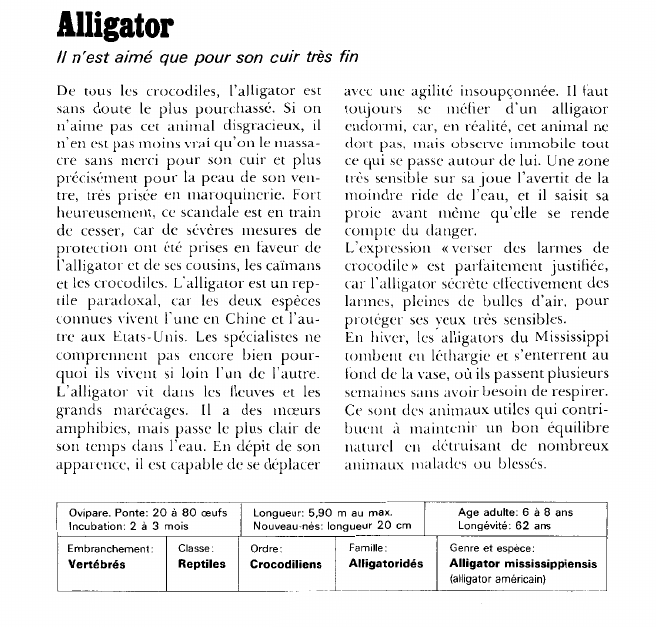 Prévisualisation du document Alligator: Il n'est aimé que pour son cuir très fin.