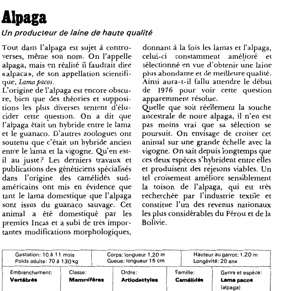 Prévisualisation du document Alpaga:Un producteur de laine de haute qualité.