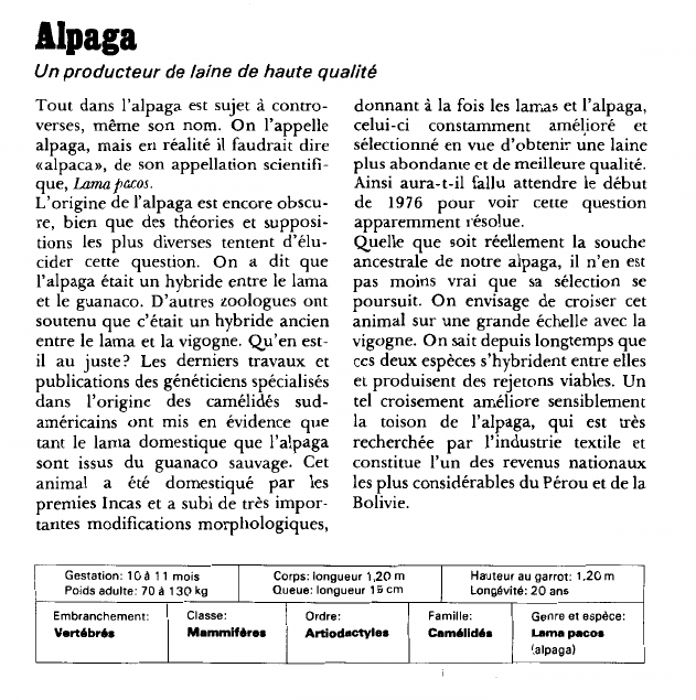 Prévisualisation du document Alpaga:Un producteur de laine de haute qualité.