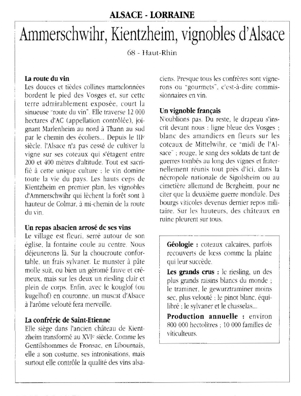 Prévisualisation du document ALSACE - LORRAINEAmmerschwihr, Kientzheim, vignobles d'Alsace.