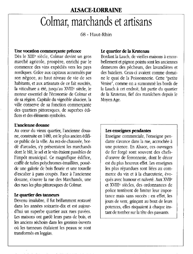 Prévisualisation du document ALSACE-LORRAINEColmar, marchands et artisans.