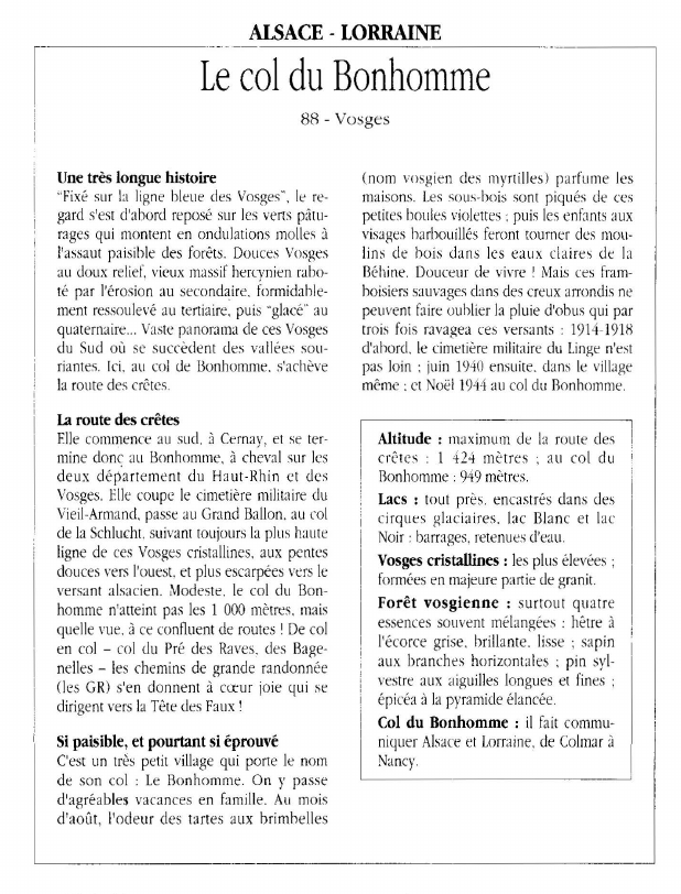 Prévisualisation du document ALSACE - LORRAINE	Le col du Bonhomme.