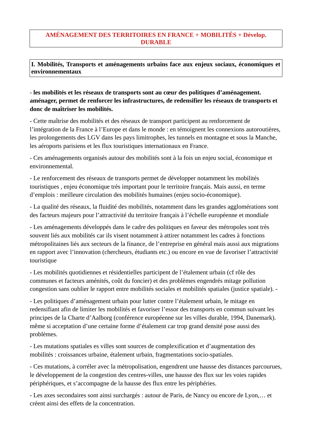 Prévisualisation du document AMÉNAGEMENT DES TERRITOIRES EN FRANCE + MOBILITÉS + Dévelop. DURABLE