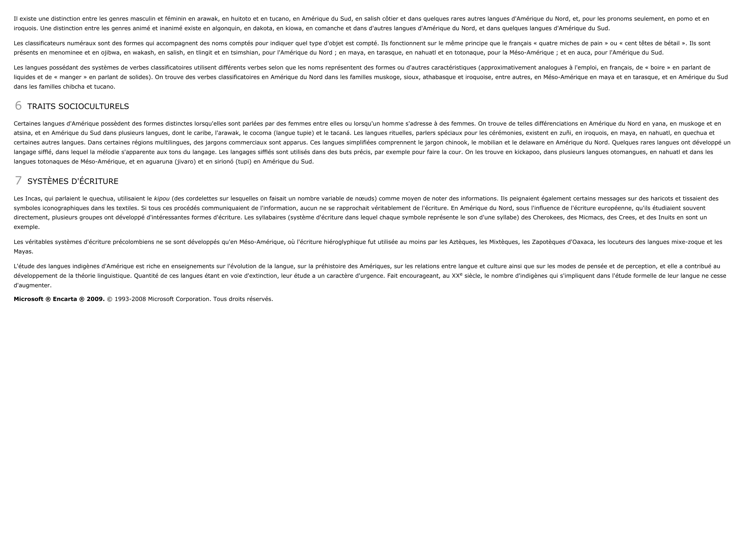 Prévisualisation du document amérindiennes, langues - Langues et Linguistique.