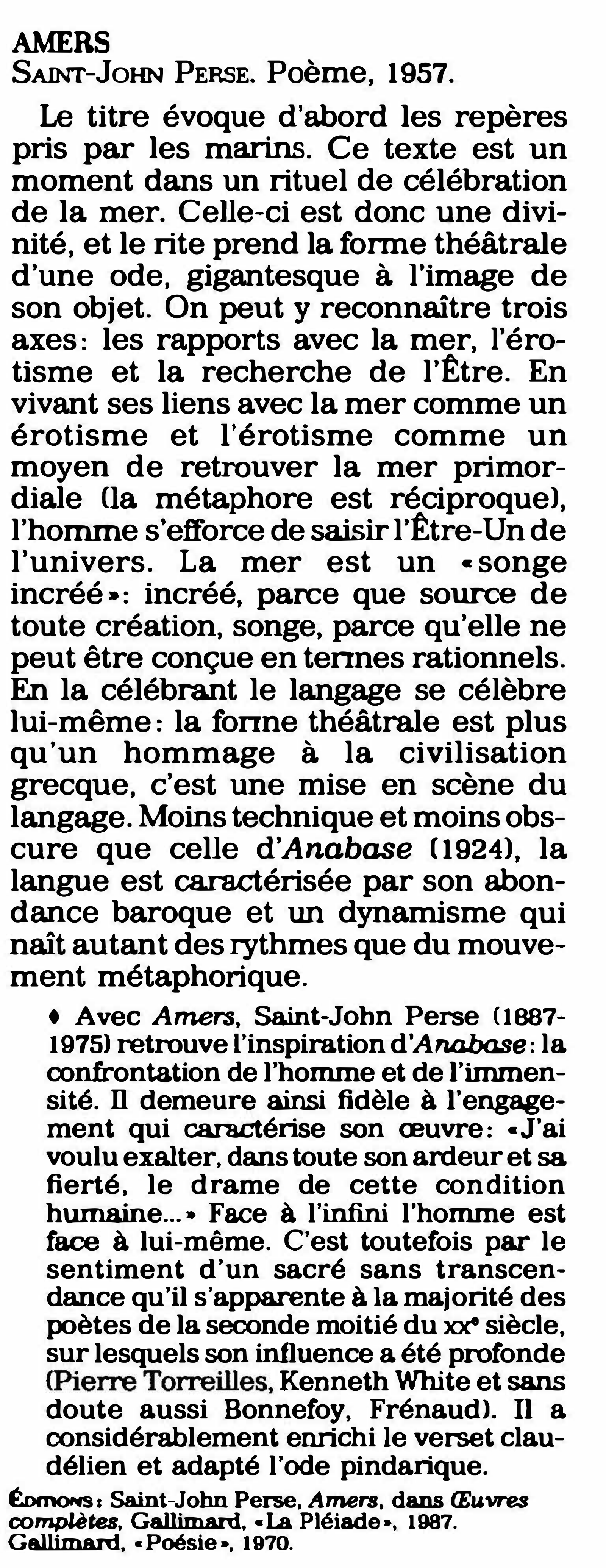 Prévisualisation du document Amers [Saint-John Perse] - Fiche de lecture.