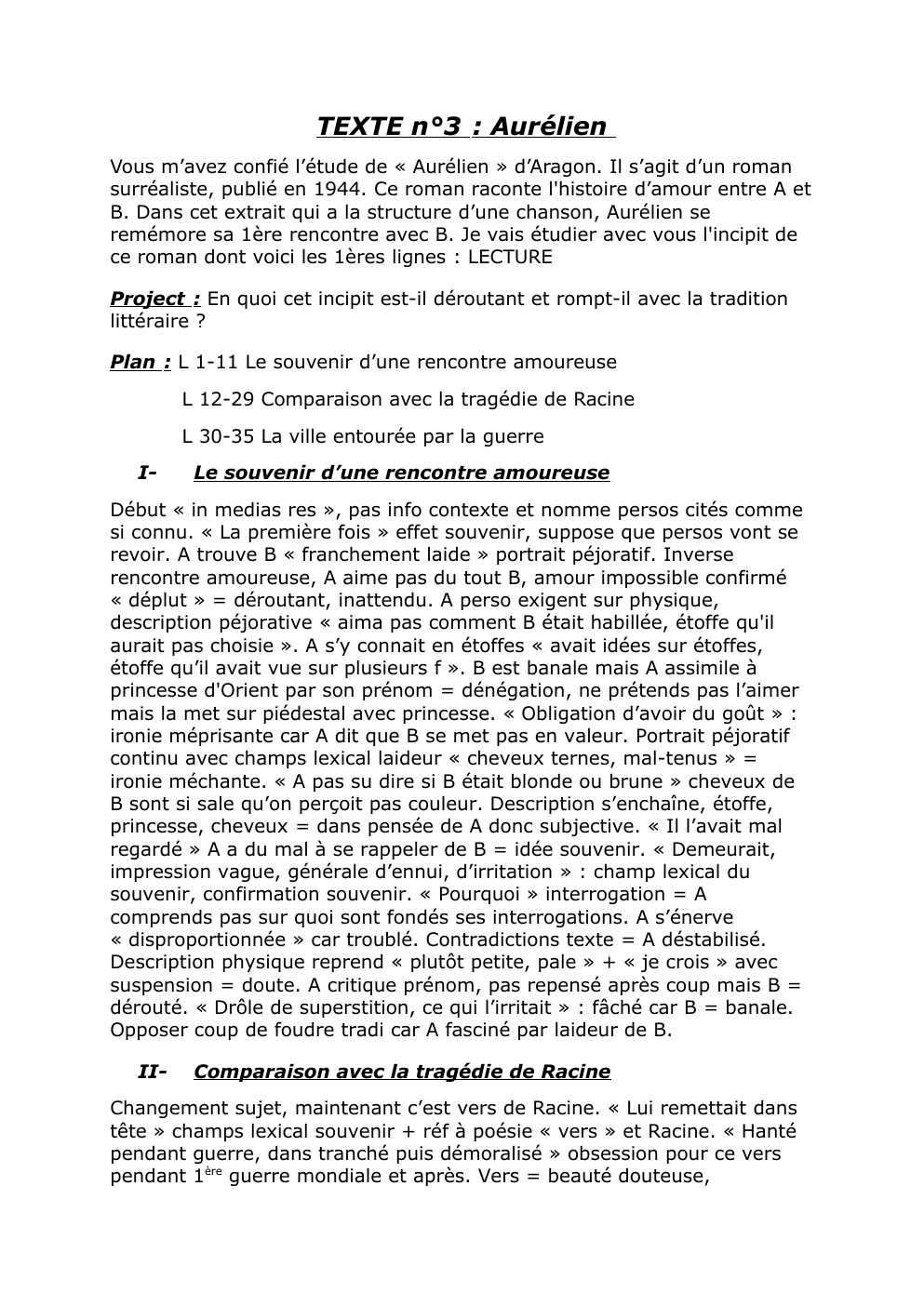 Prévisualisation du document Analyse bac de français « Aurélien » d’Aragon
