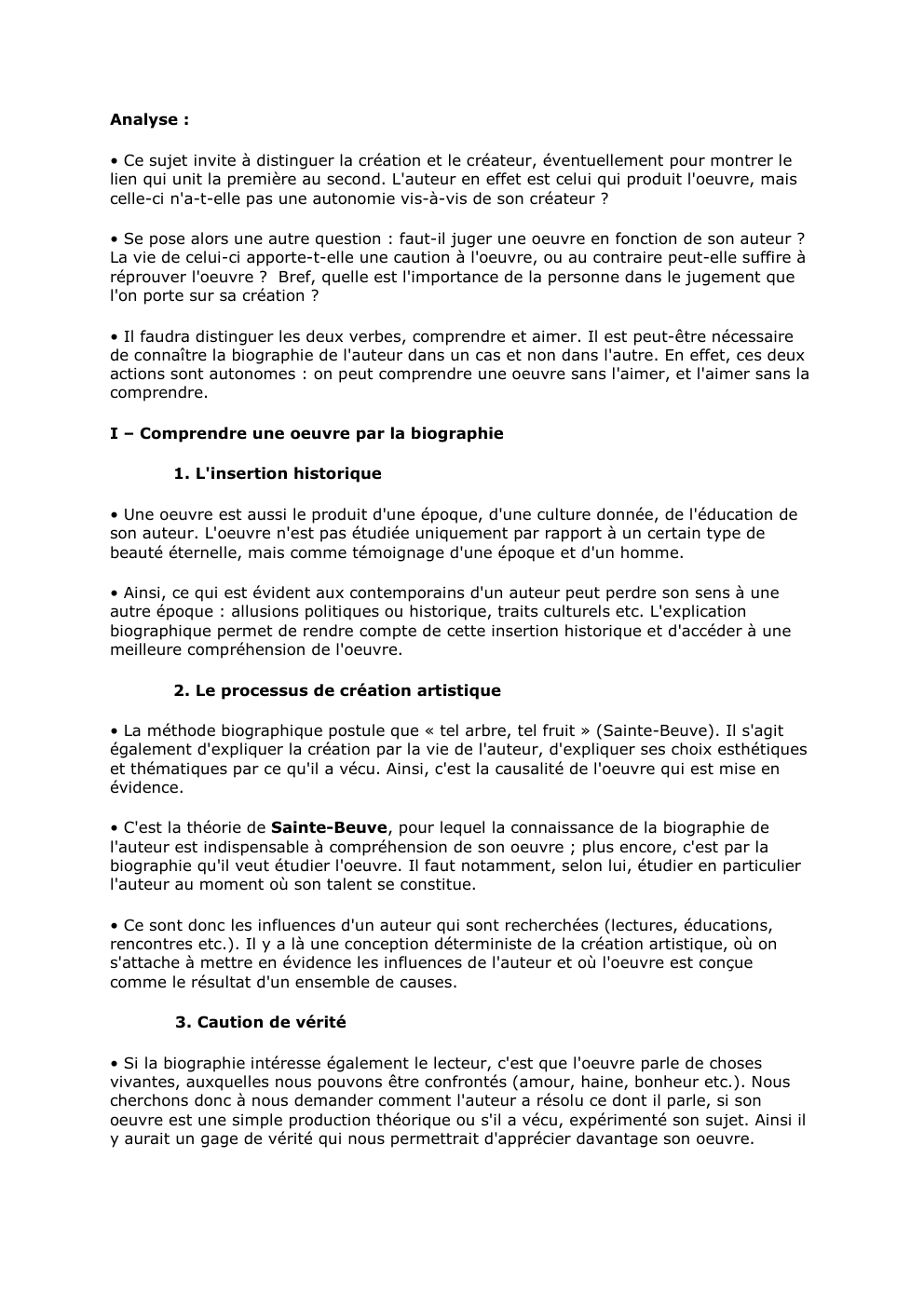 Prévisualisation du document Analyse :
• Ce sujet invite à distinguer la création et le créateur, éventuellement pour montrer le
lien qui unit...