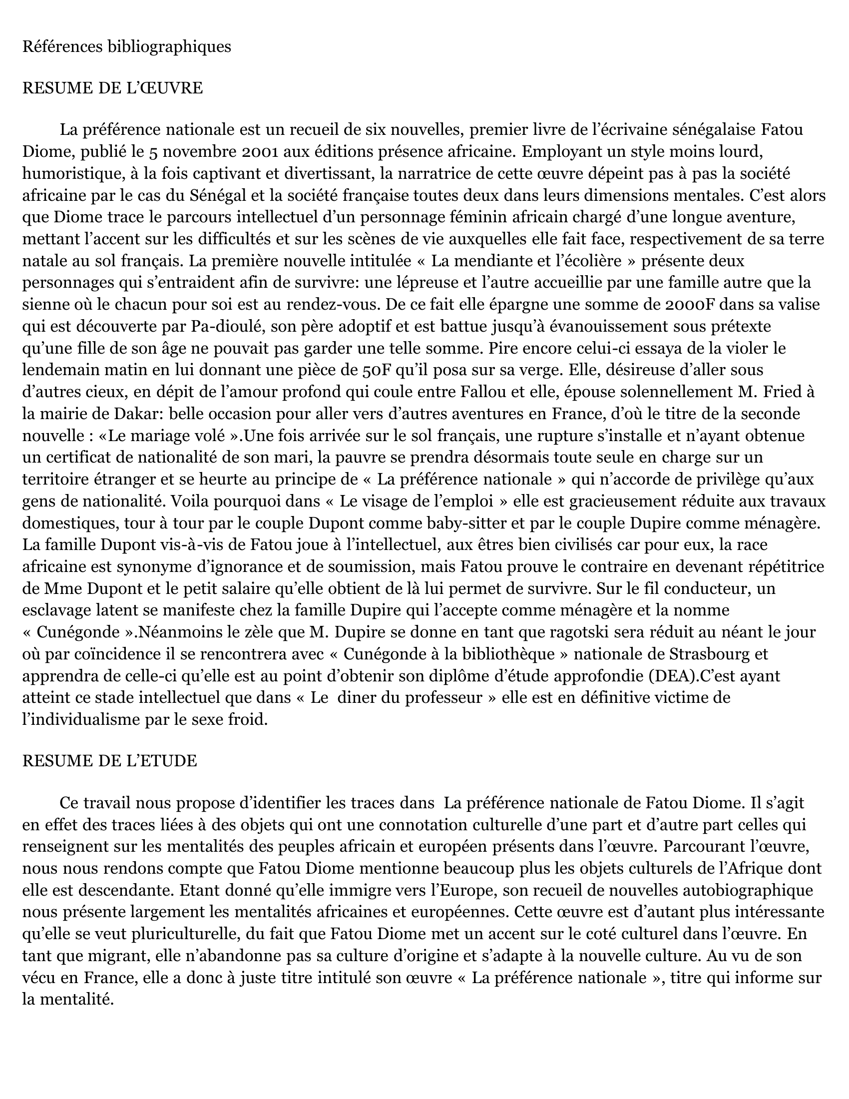 Prévisualisation du document Analyse culturelle de La Préférence Nationale de fatou Diome