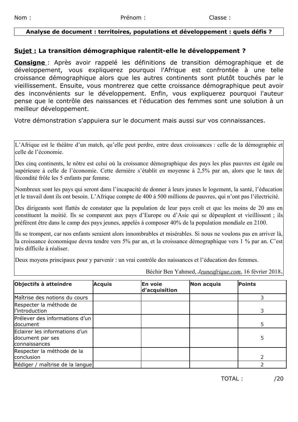 Prévisualisation du document Analyse de document : territoires, populations et développement : quels défis ?
