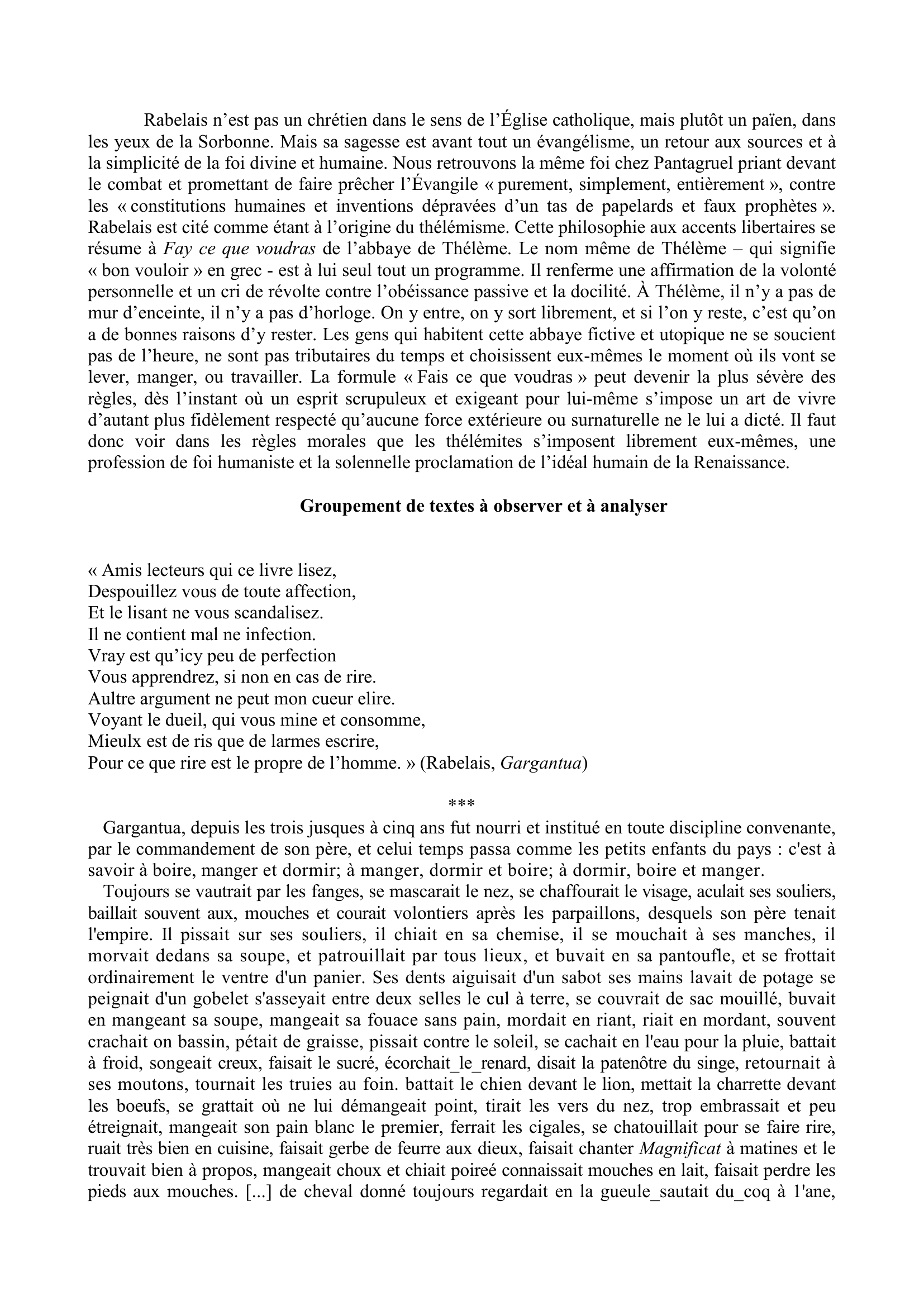 Prévisualisation du document Analyse de Gargantua de Rabelais