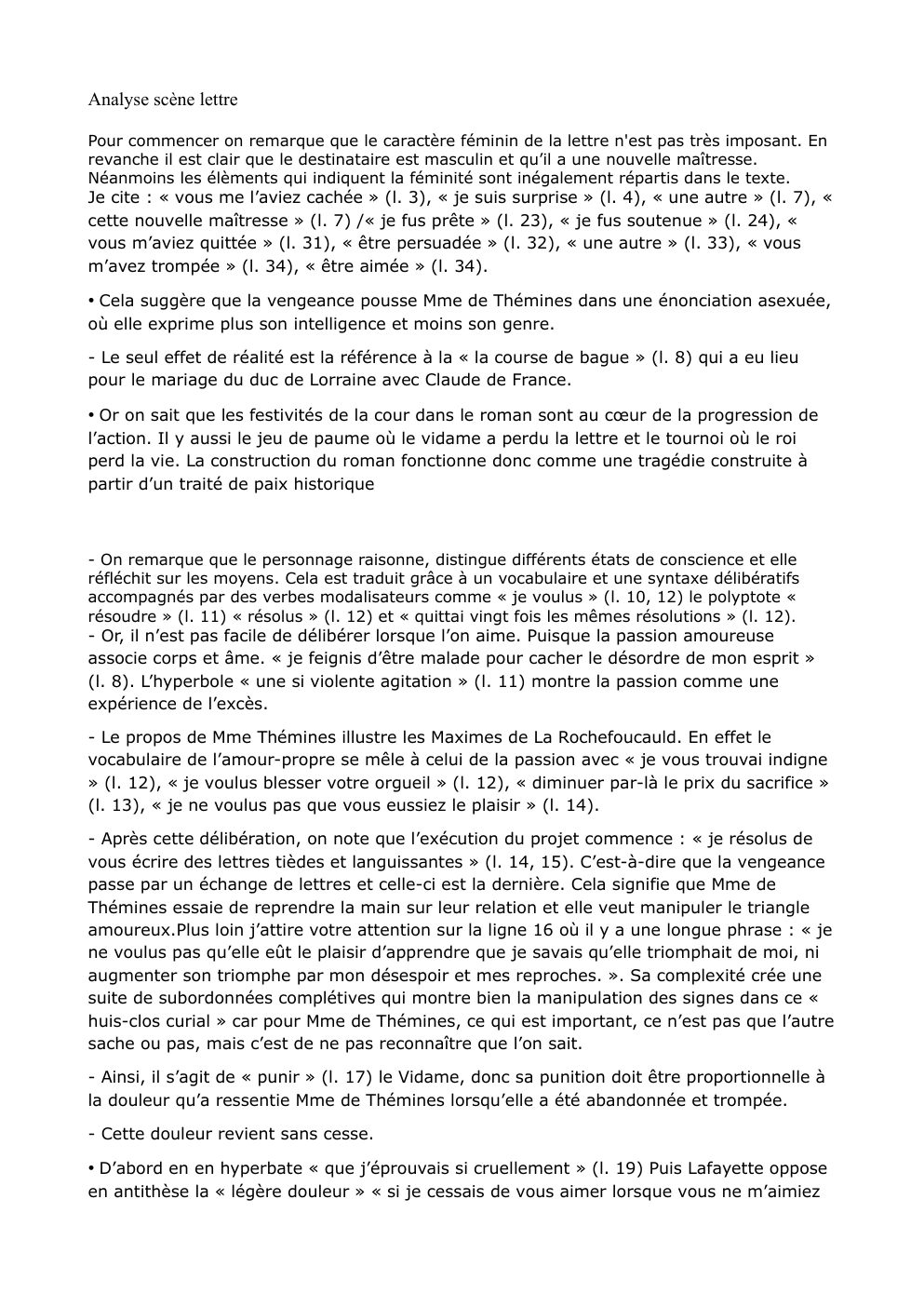 Prévisualisation du document Analyse de la lettre - Princesse de Clèves