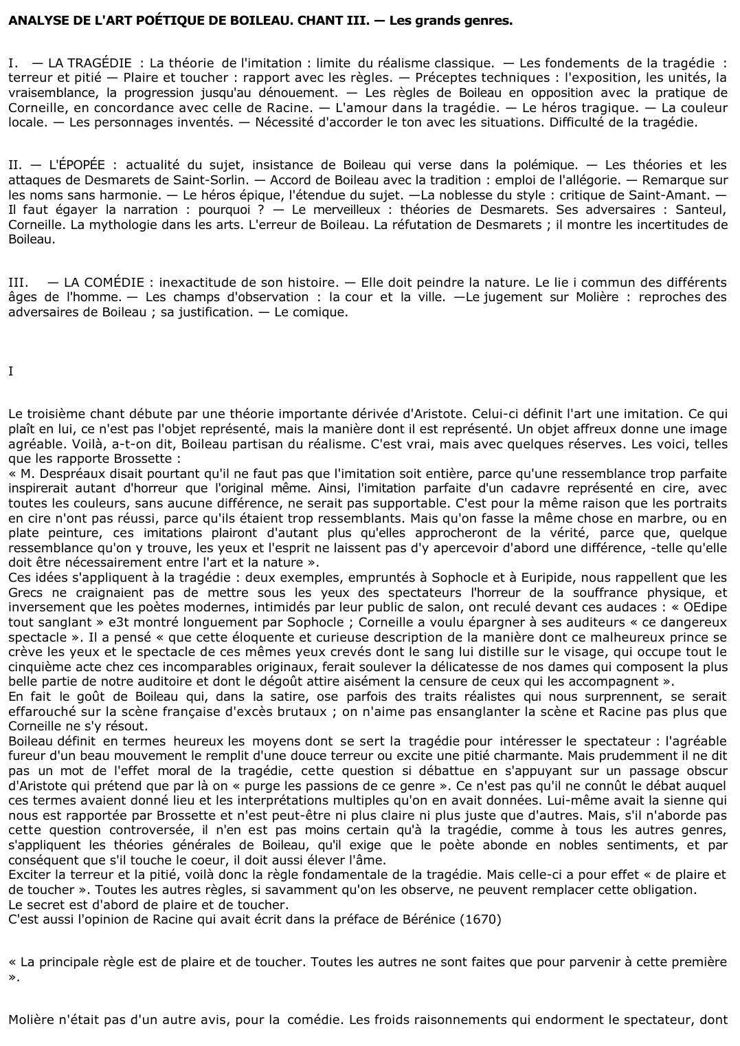 Prévisualisation du document ANALYSE DE L'ART POÉTIQUE DE BOILEAU. CHANT III. — Les grands genres.