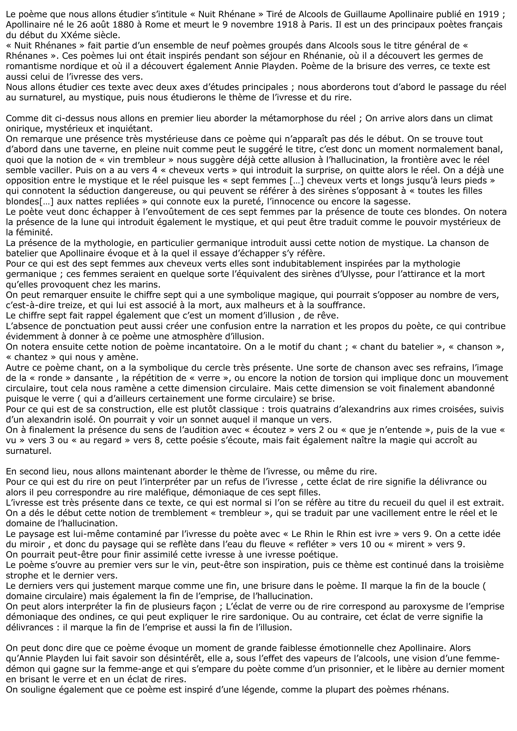 Prévisualisation du document Analyse de Nuit Rhénane de Guillaume Apollinaire