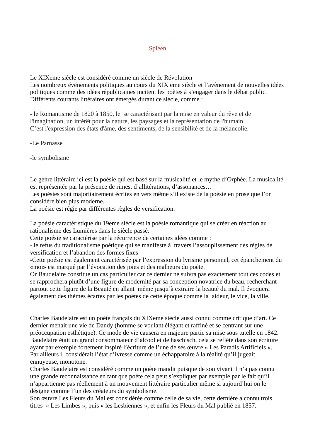 Prévisualisation du document Analyse de Spleen de Baudelaire