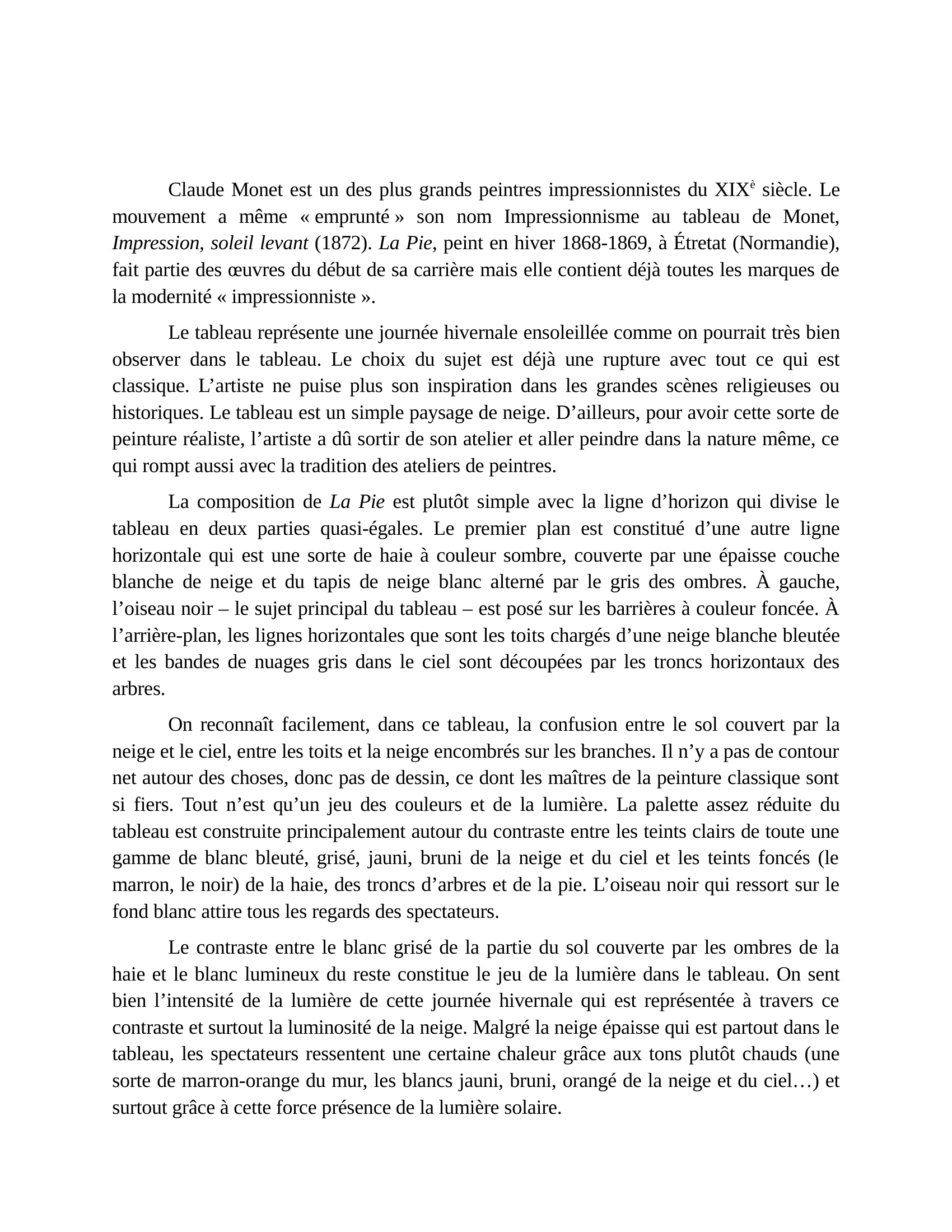 Prévisualisation du document Analyse de tableau La Pie (Claude Monet)
