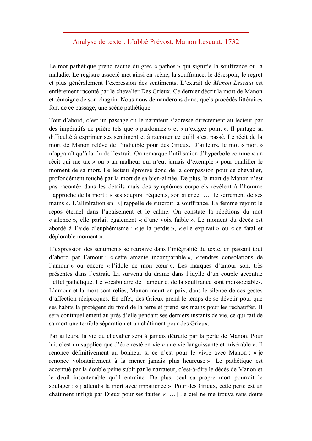 Prévisualisation du document Analyse de texte : L’abbé Prévost, Manon Lescaut