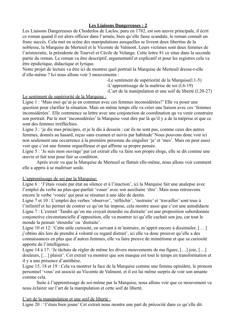 Prévisualisation du document Analyse de texte "Les Liaisons dangereuses": le portrait de la Marquise