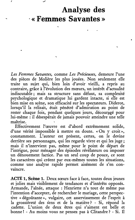 Prévisualisation du document Analyse des
· « Femmes Savantes »

Les Femmes Savantes, comme Les Précieuses, demeure l'une
des pièces de Molière les...