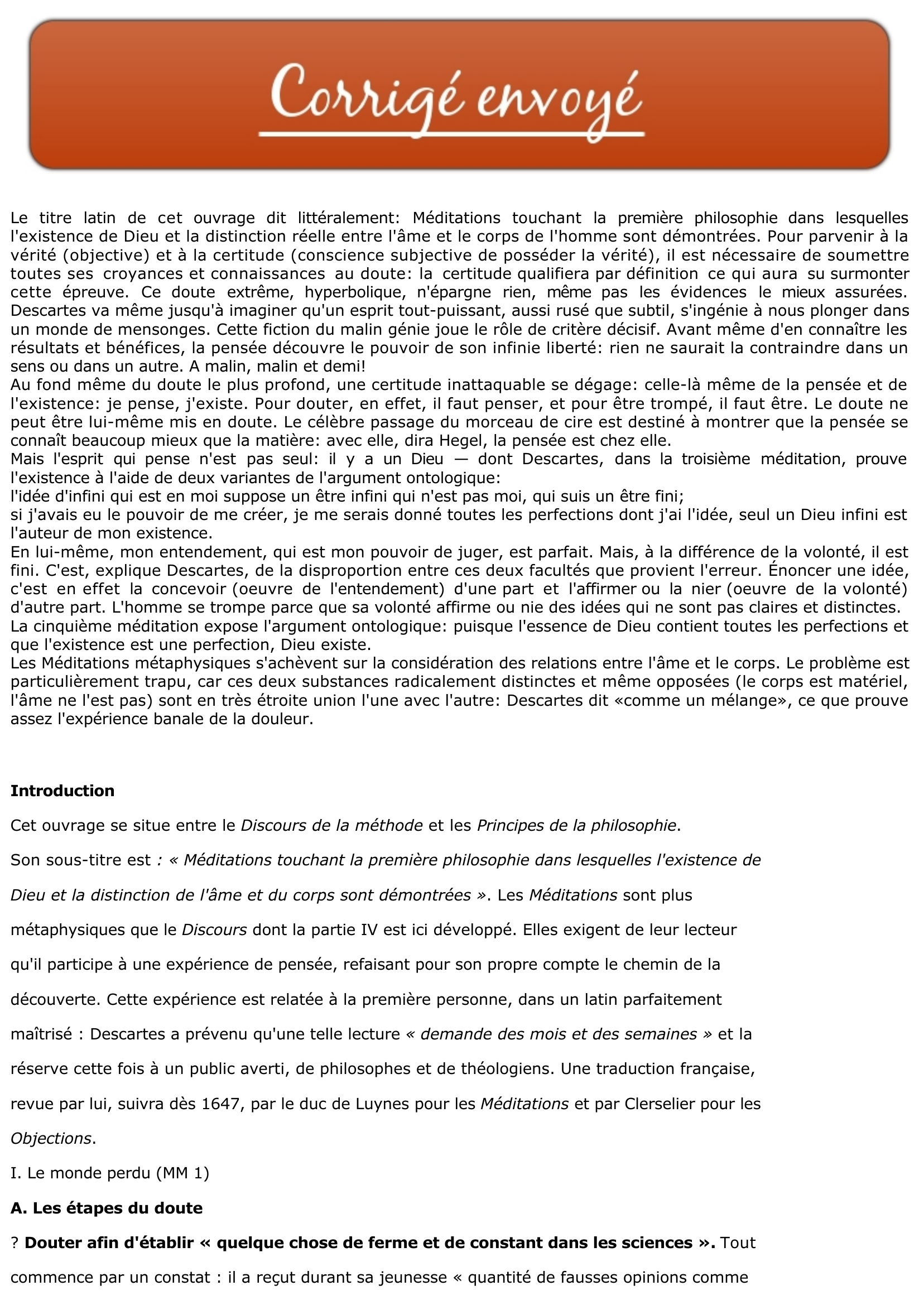 Prévisualisation du document ANALYSE DES « MÉDITATIONS METAPHYSIQUES » DE DESCARTES	?