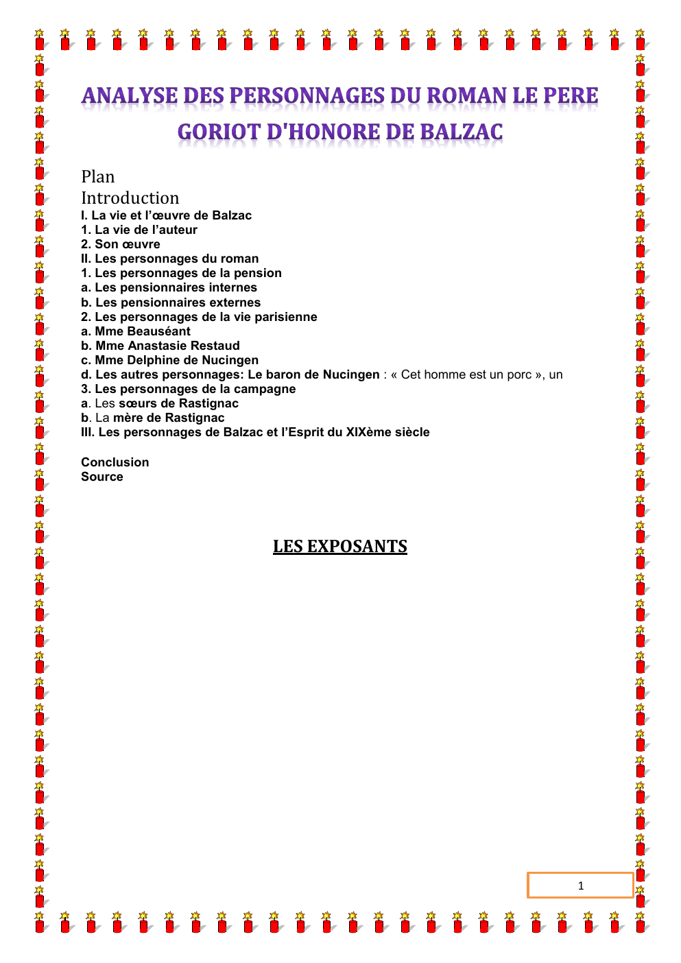 Prévisualisation du document ANALYSE DES PERSONNAGES DU ROMAN LE PERE GORIOT D'HONORE DE BALZAC