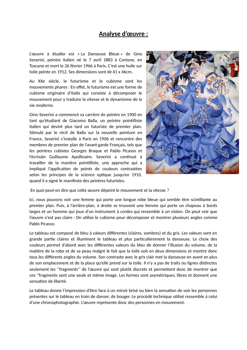 Prévisualisation du document Analyse d'œuvre "La Danseuse" de Severini
