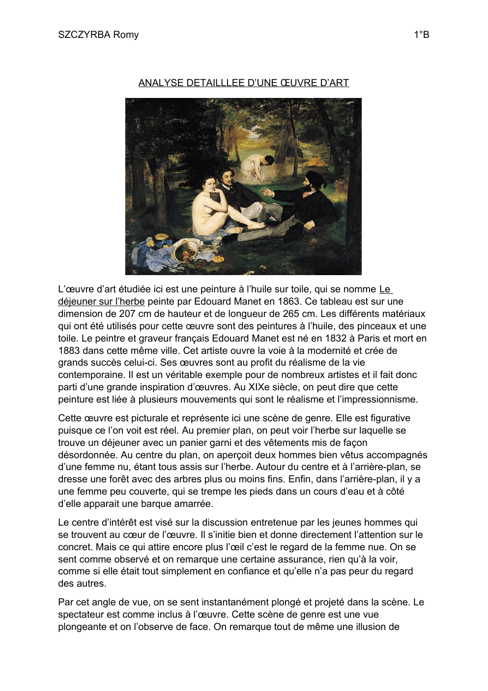 Prévisualisation du document Analyse d'oeuvre: Le déjeuner sur l’herbe peinte par Edouard Manet