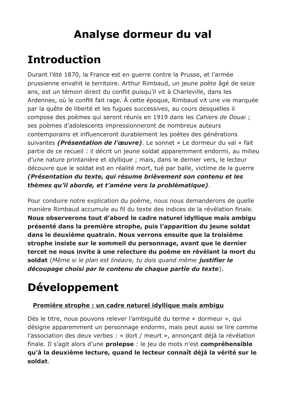 Prévisualisation du document analyse dormeur du val Rimbaud