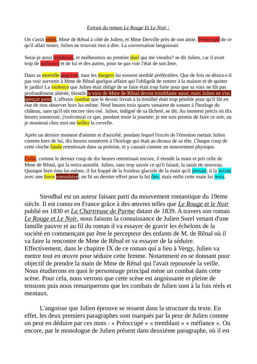 Prévisualisation du document Analyse du chapitre IX du livre I - Le rouge et le noir (Stendhal)