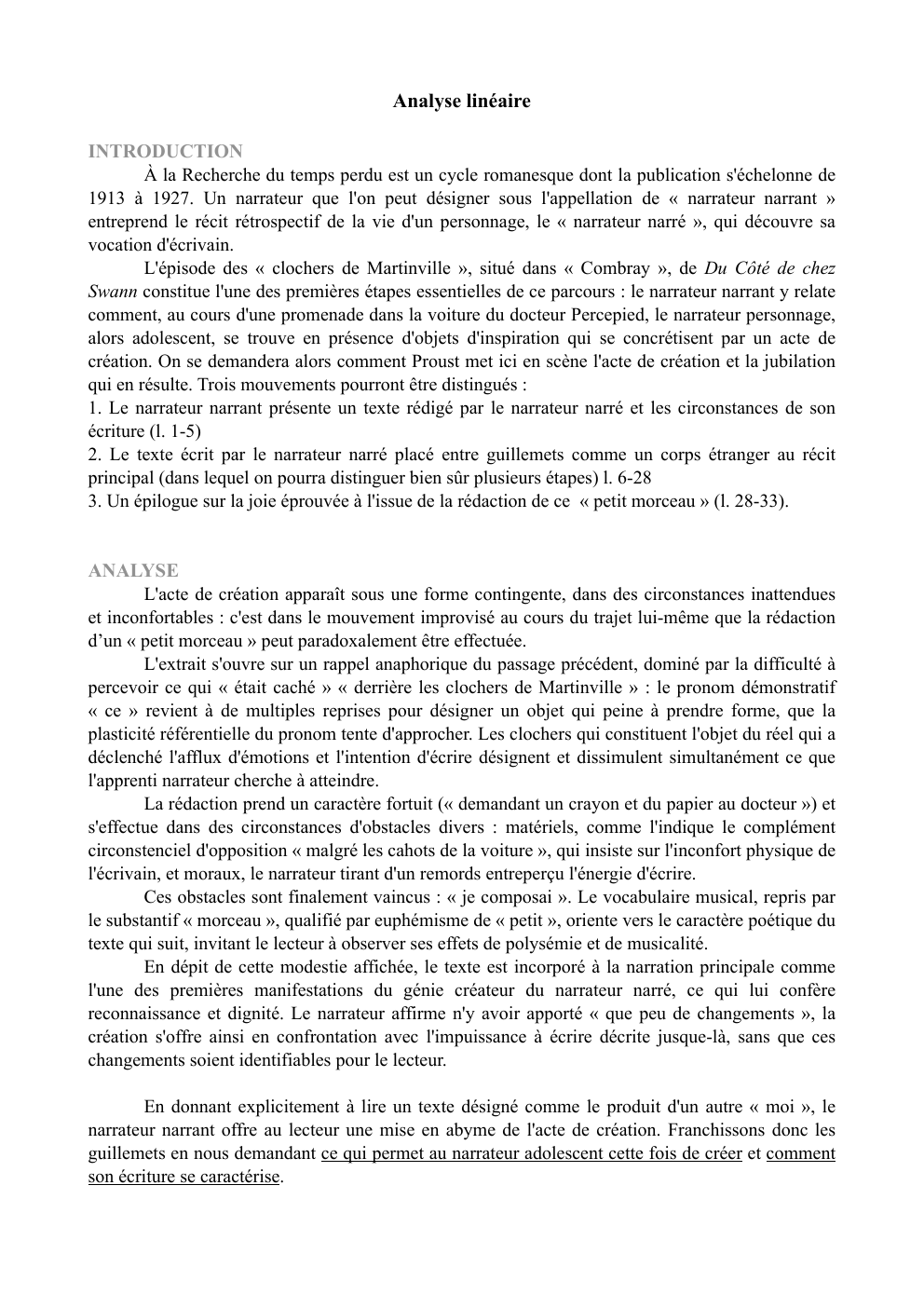 Prévisualisation du document Analyse - Du côté de chez Swann, Proust