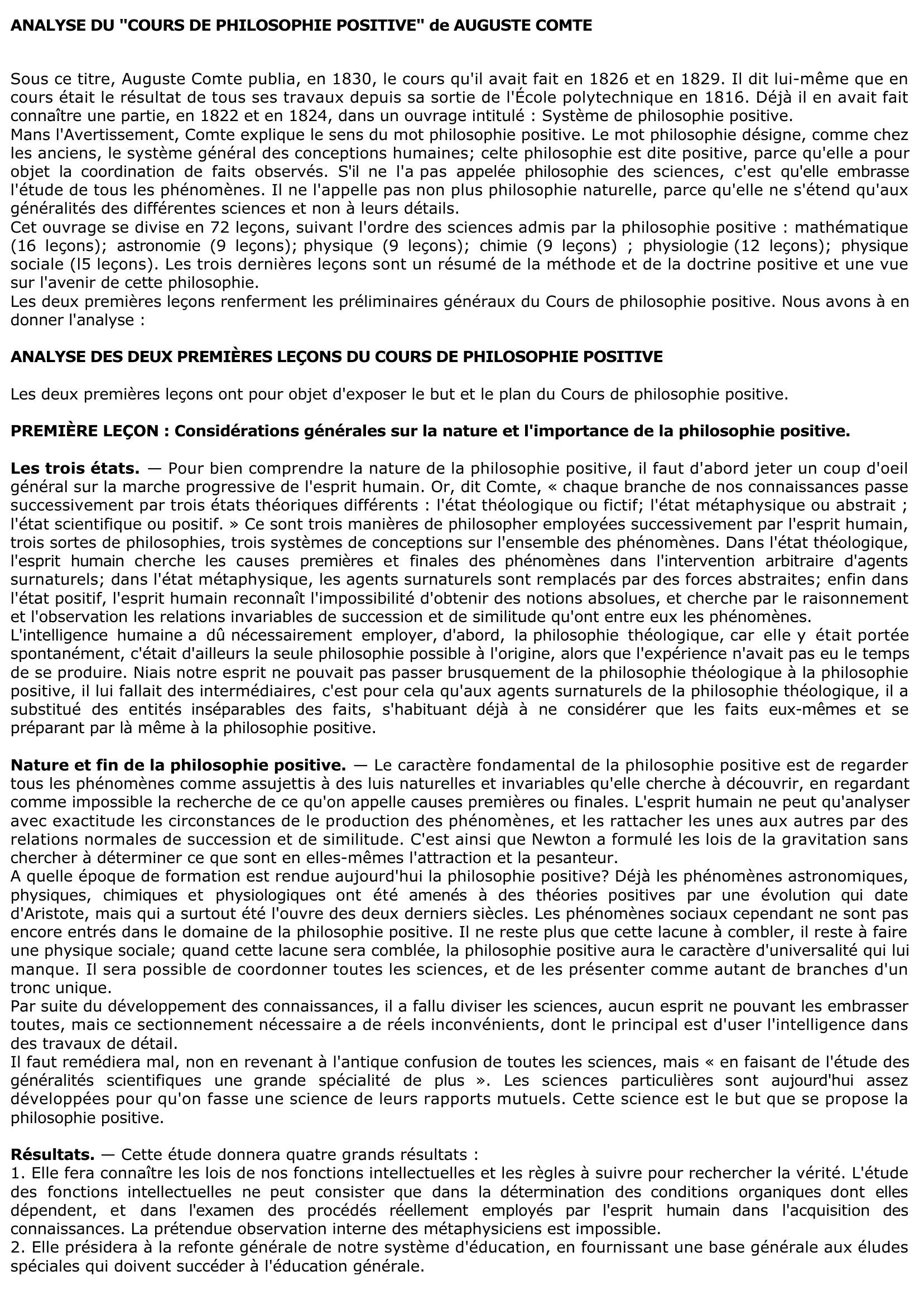 Prévisualisation du document ANALYSE DU "COURS DE PHILOSOPHIE POSITIVE" de AUGUSTE COMTE	?