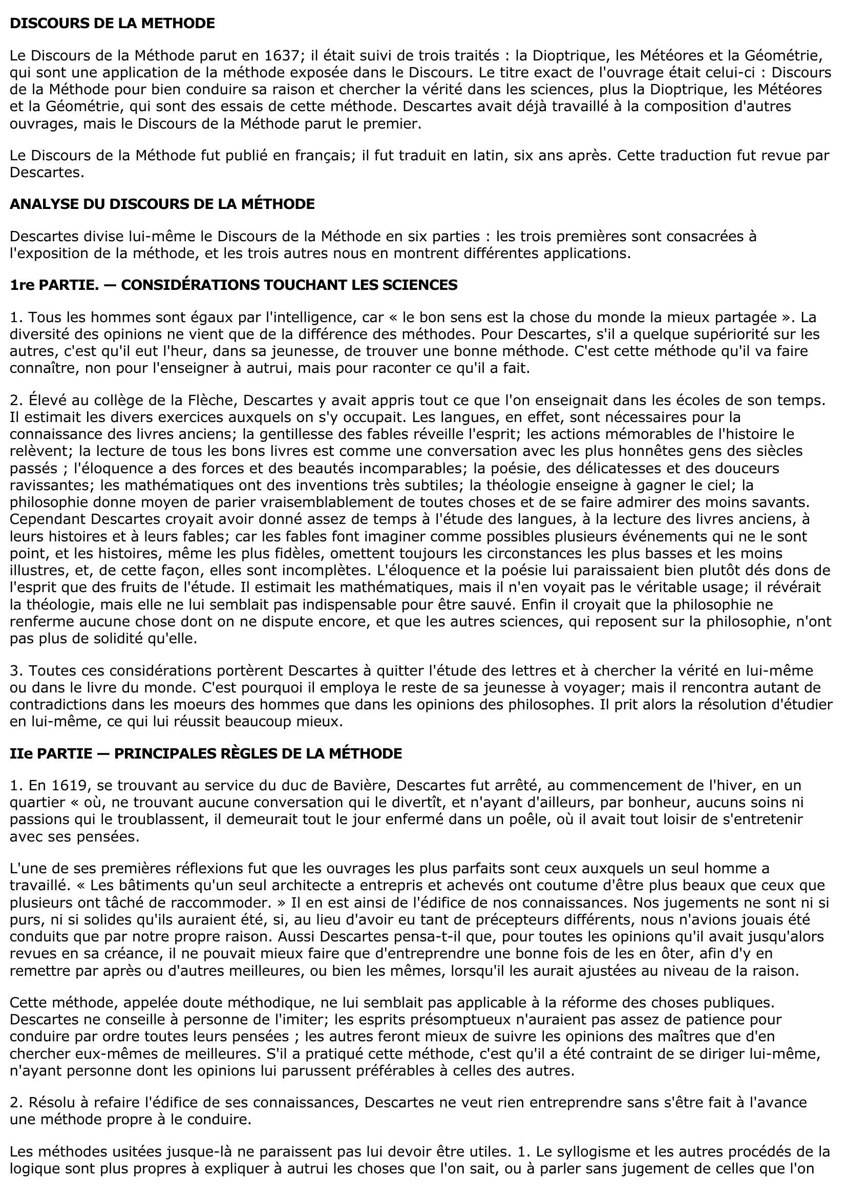 Prévisualisation du document ANALYSE DU "DISCOURS DE LA METHODE" DE DESCARTES