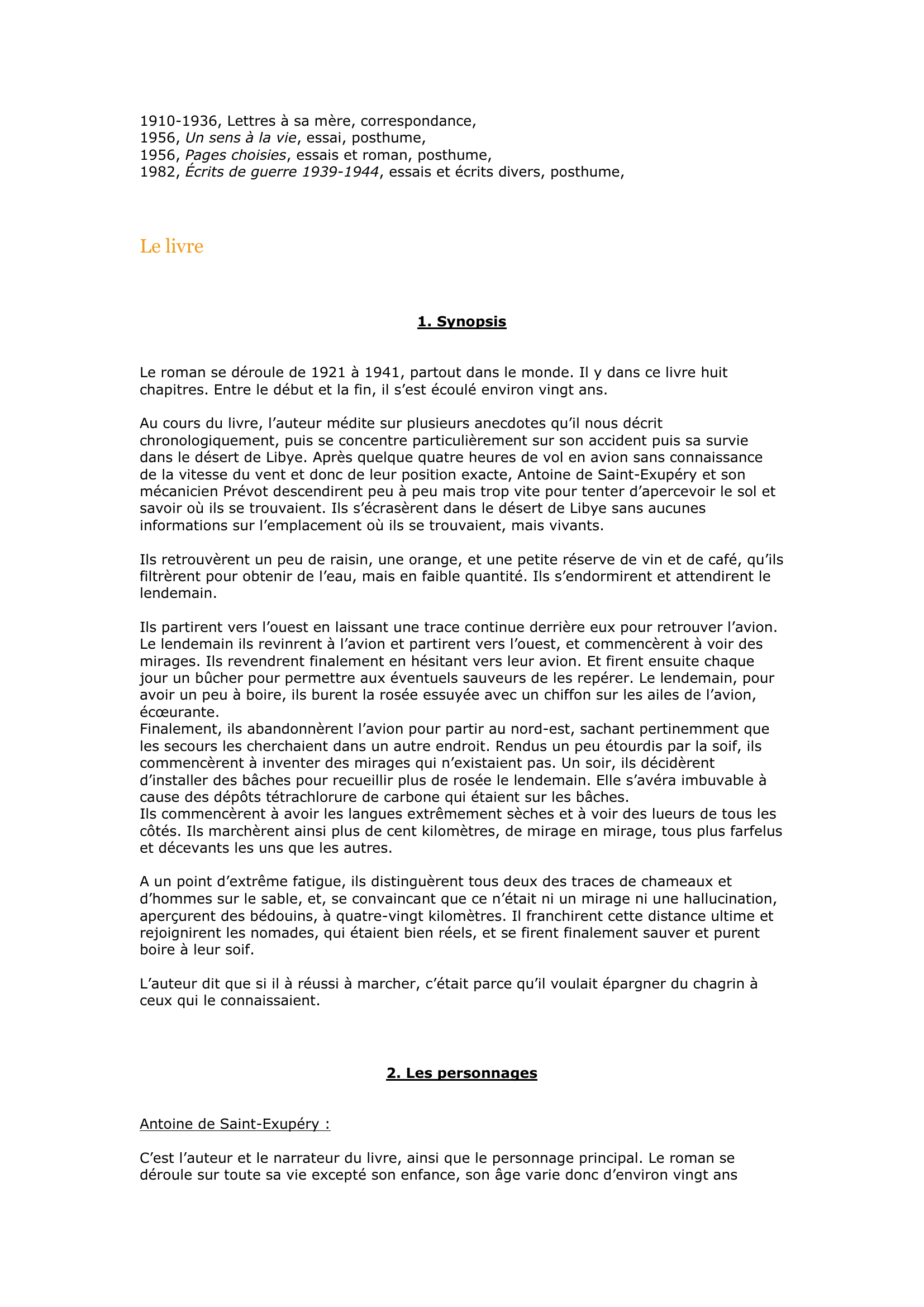 Prévisualisation du document Analyse du livre : Terre des hommes d'Antoine de Saint-Exupéry