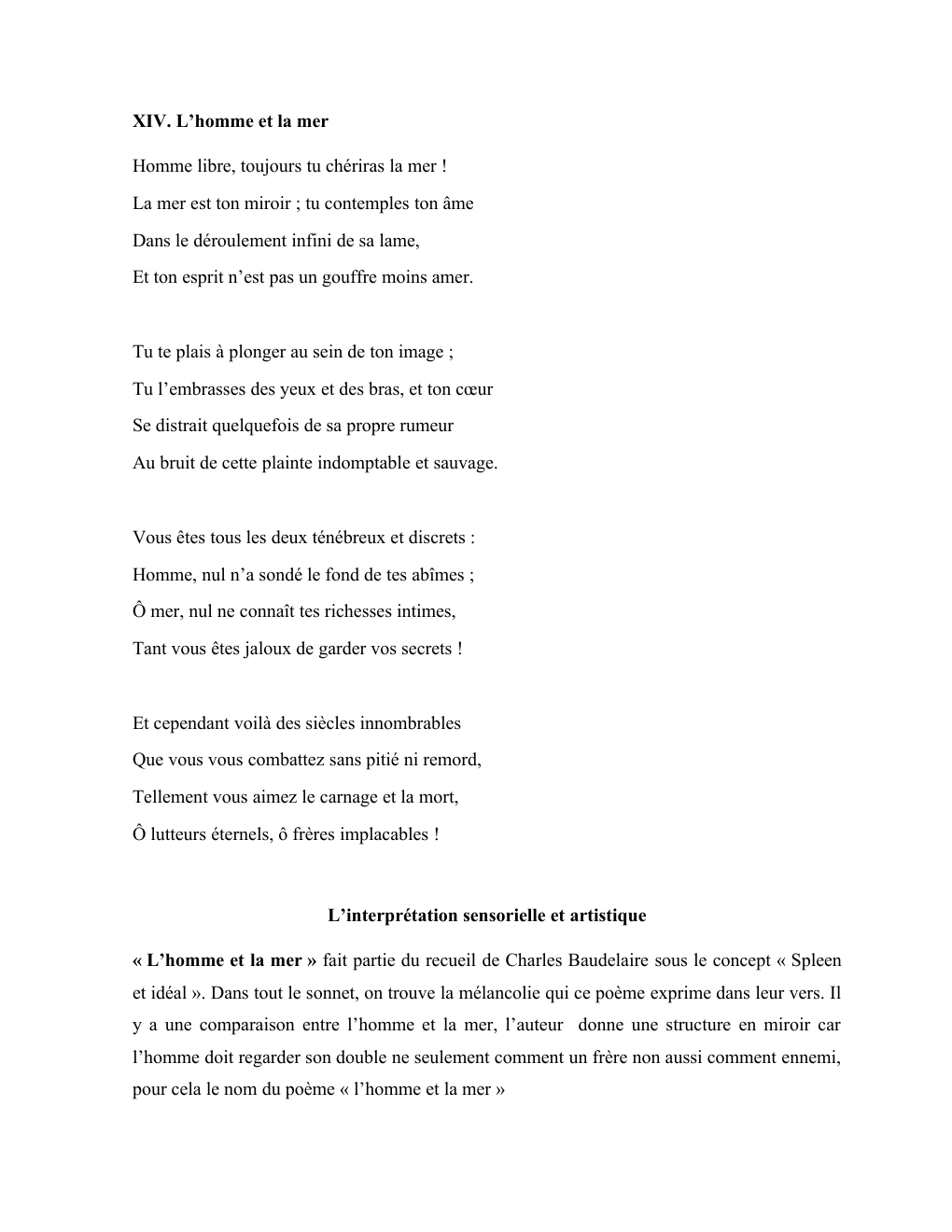 Prévisualisation du document analyse du poème fleurs du mal: XIV. L’homme et la mer