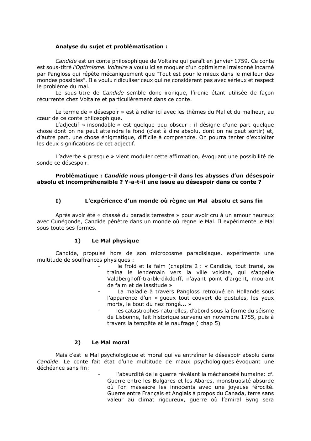 Prévisualisation du document Analyse du sujet et problématisation :
Candide est un conte philosophique de Voltaire qui paraît en janvier 1759. Ce conte...