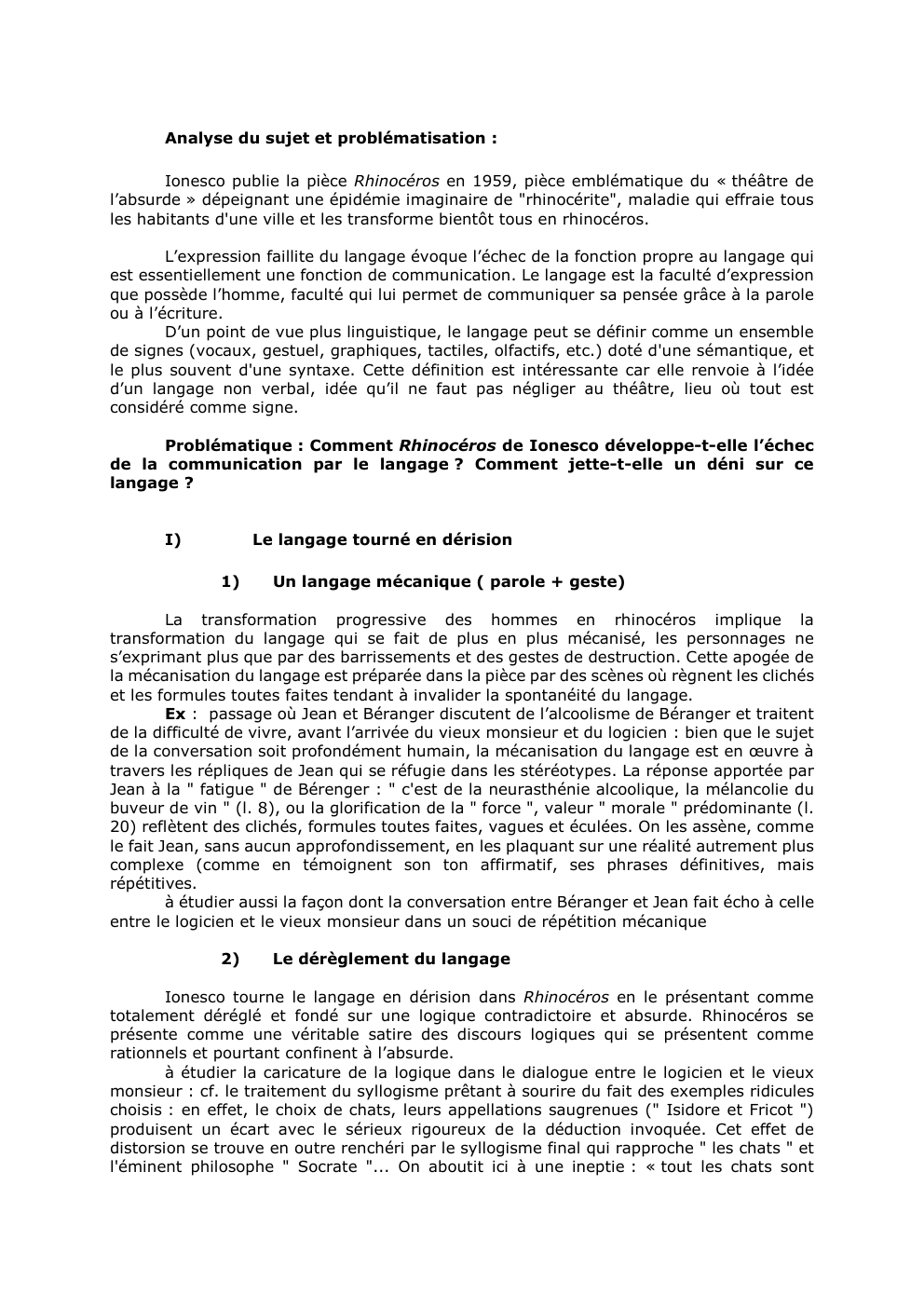 Prévisualisation du document Analyse du sujet et problématisation :
Ionesco publie la pièce Rhinocéros en 1959, pièce emblématique du « théâtre de
l’absurde...