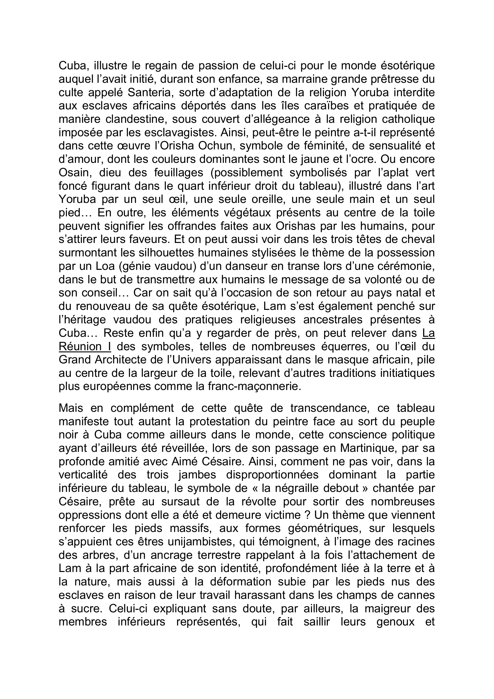 Prévisualisation du document Analyse du tableau La Réunion 1, de Wifredo LAM