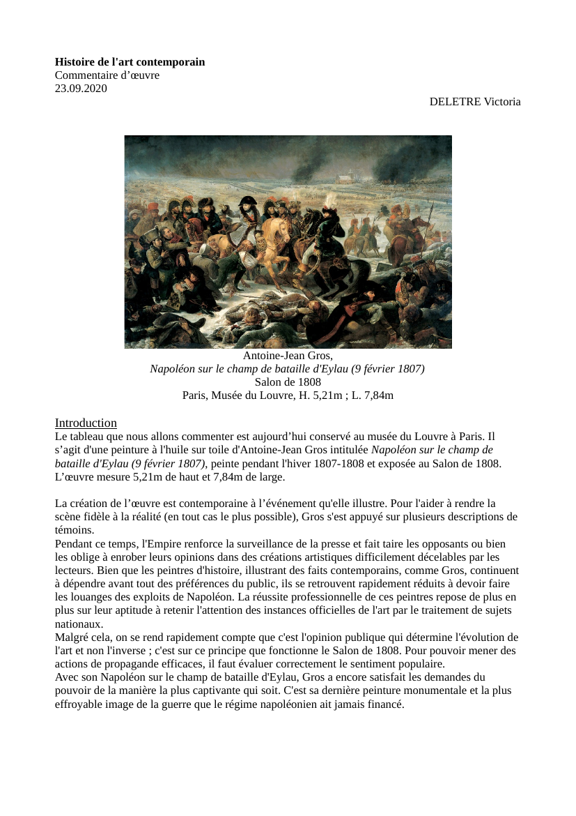 Prévisualisation du document analyse du tableau Napoléon sur le champ de bataille d'Eylau, Antoine-Jean Gros
