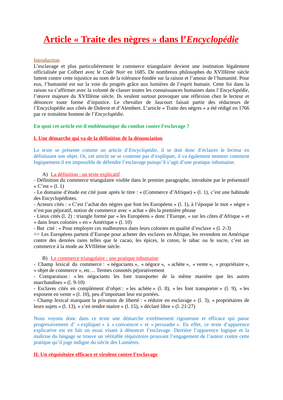 Prévisualisation du document Analyse du texte Traite des Nègres de Jaucourt