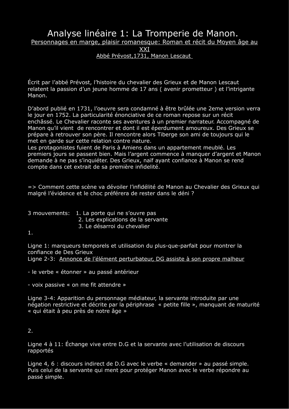 Prévisualisation du document Analyse Français Analyse linéaire 1: La Tromperie de Manon.