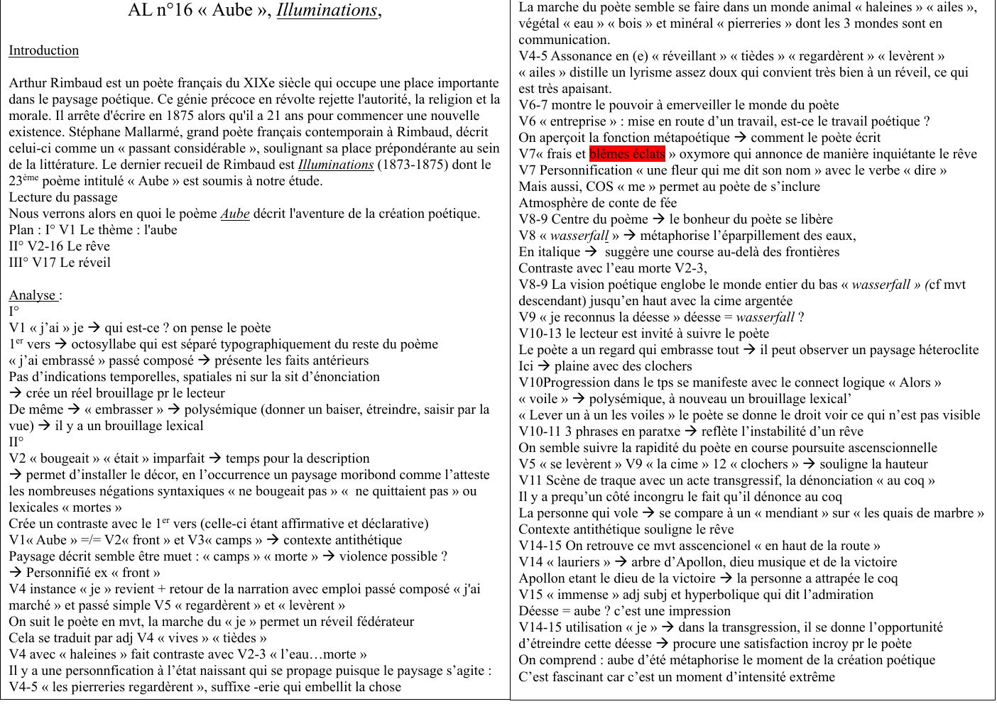 Prévisualisation du document Analyse francais oral AL n°16 « Aube », Illuminations