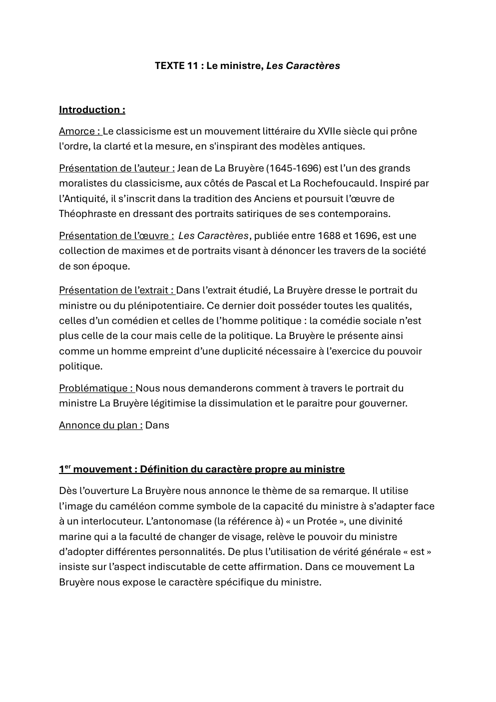 Prévisualisation du document Analyse Le ministre Les Caractères de La Bruyère