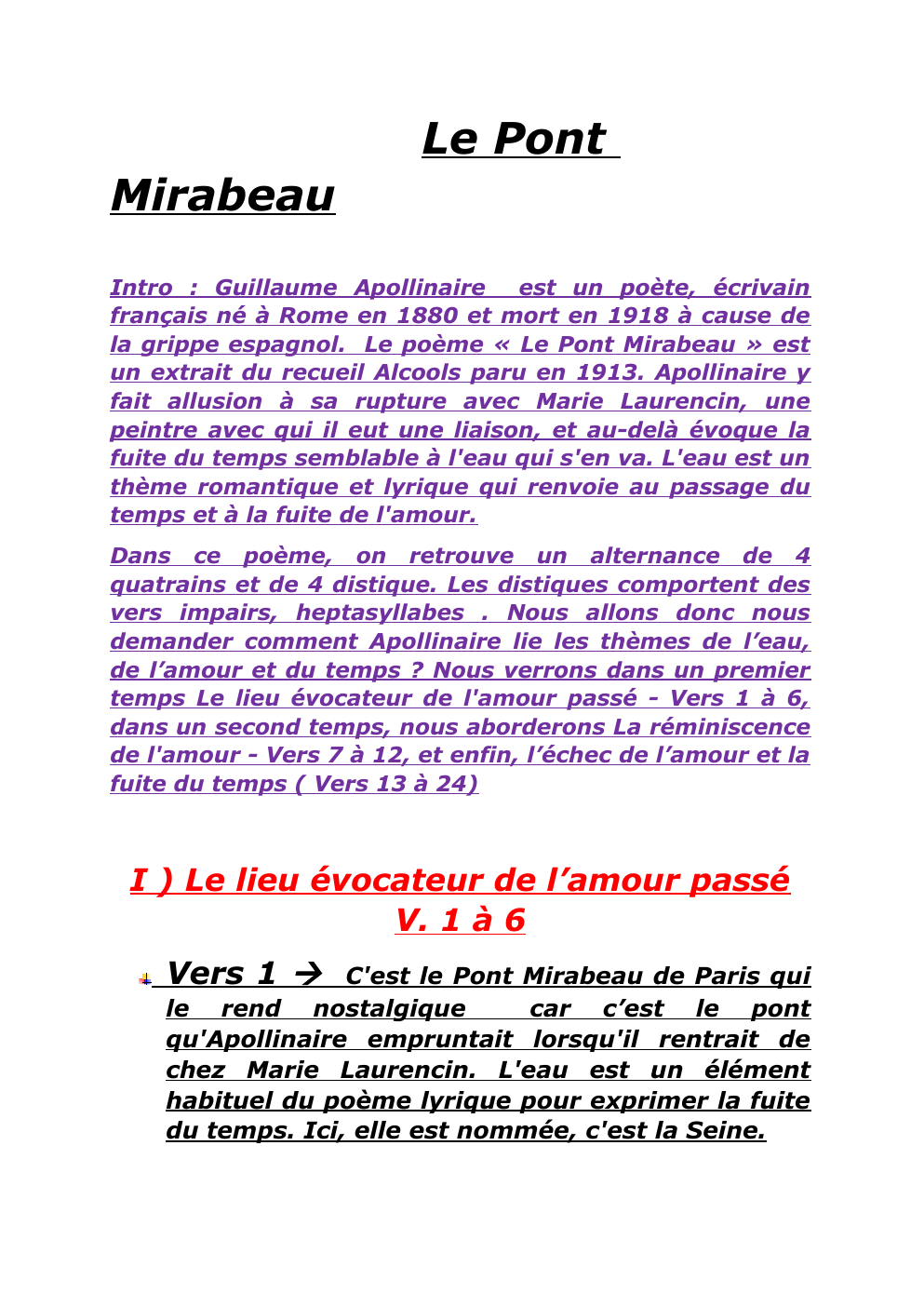 Prévisualisation du document analyse: Le Pont Mirabeau de Guillaume Apollinaire