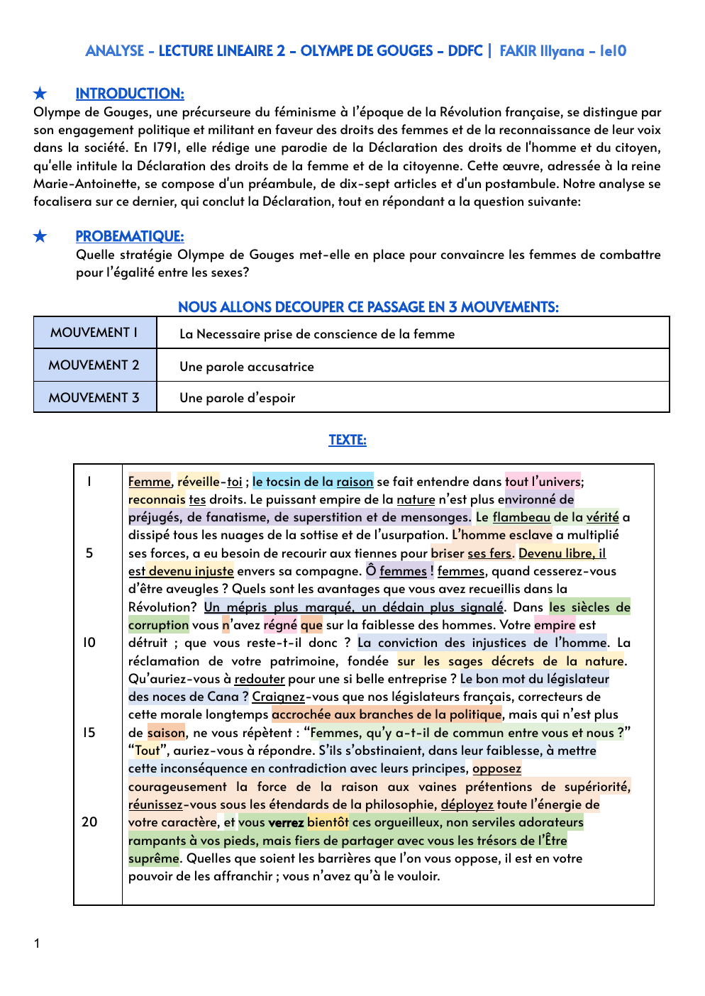 Prévisualisation du document ANALYSE - LECTURE LINEAIRE 2 - OLYMPE DE GOUGES