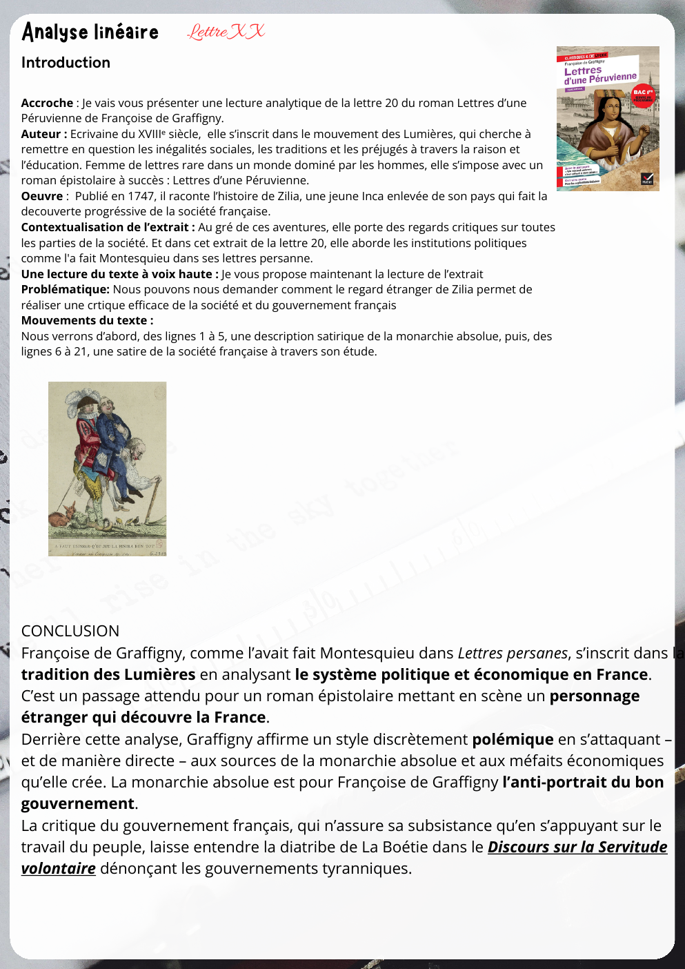 Prévisualisation du document analyse lettre XX d'une peruvienne