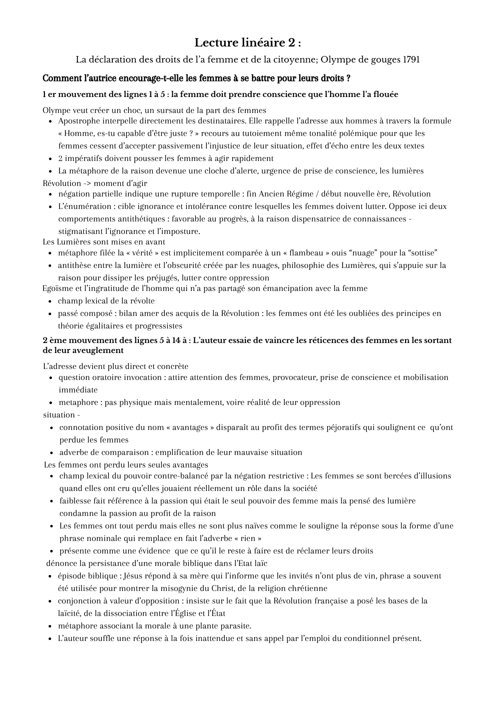 Prévisualisation du document Analyse linéaire 2 DDFC Olympes de Gouges