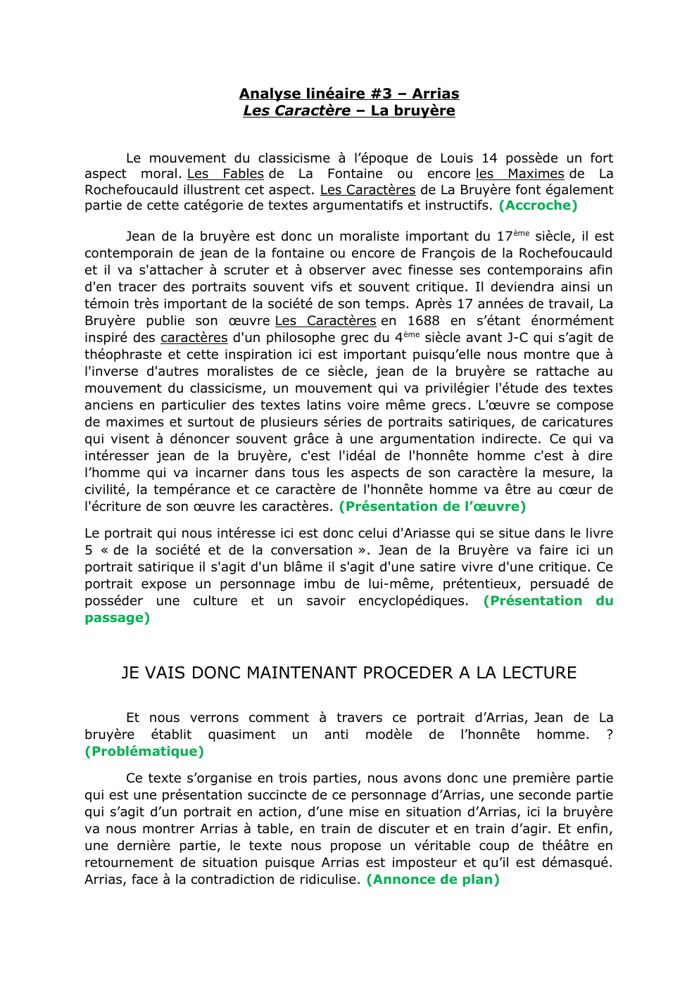 Prévisualisation du document Analyse linéaire #3 – Arrias Les Caractère – La bruyère